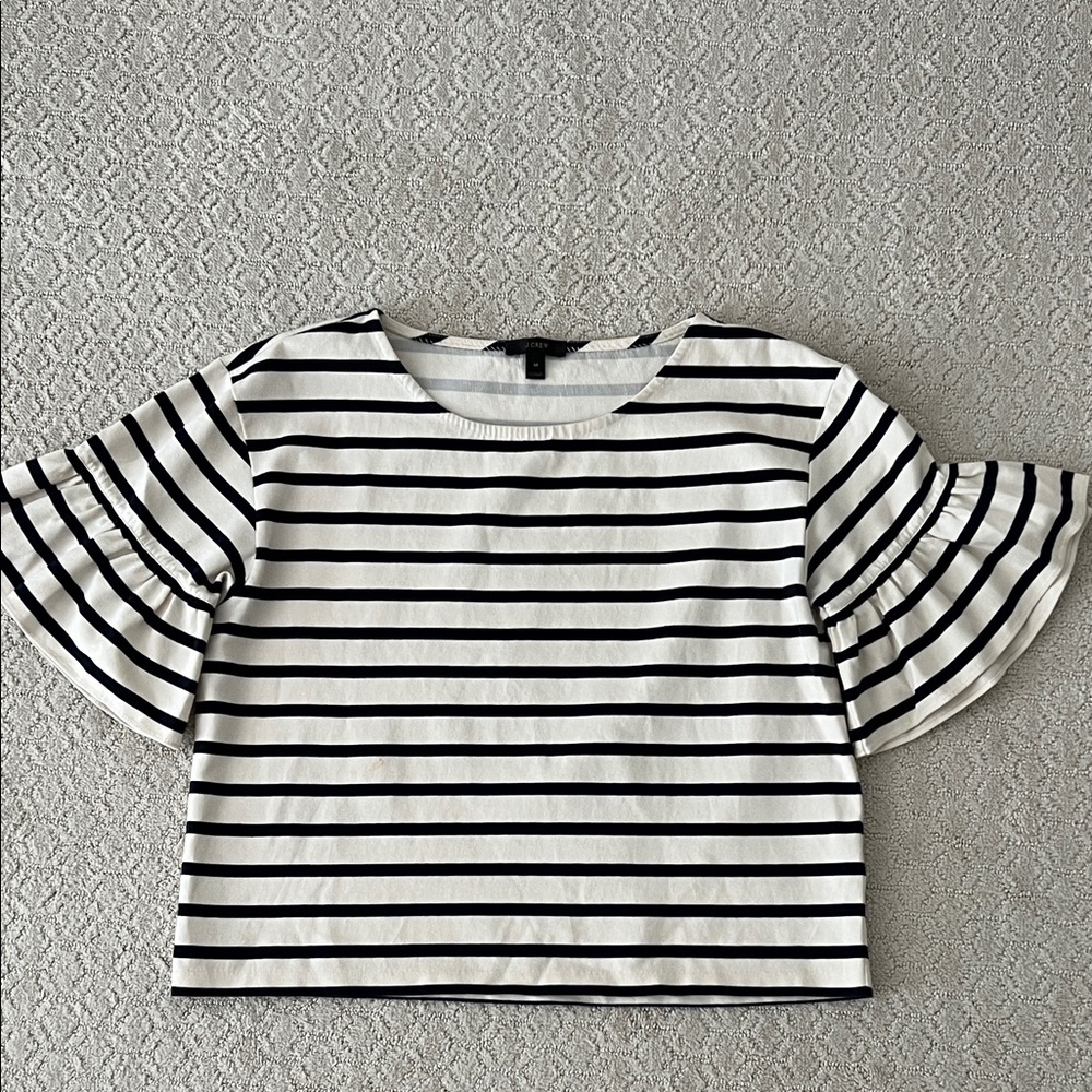 J. Crew Navy and Cream Bell Sleeve Striped Blouse